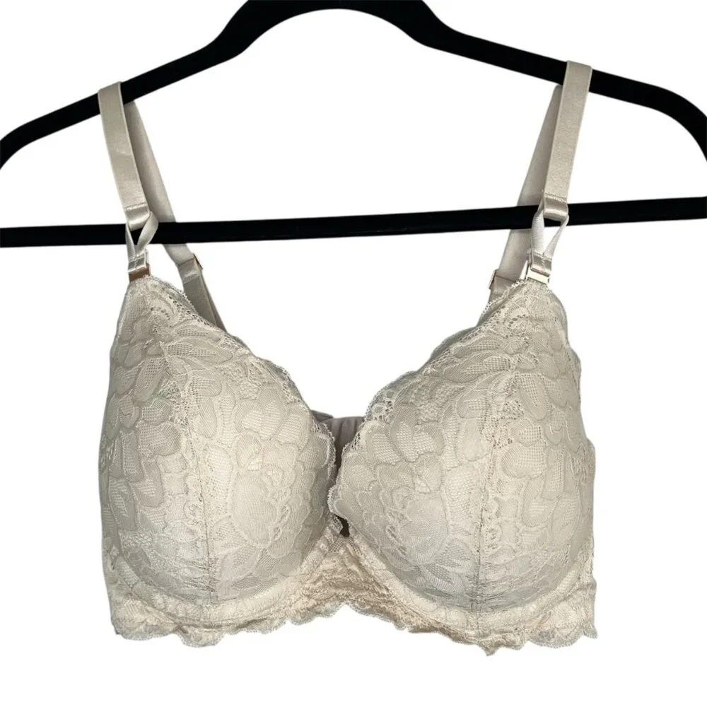 Aerie Cream Lace Plunge Push Up Bra Size 36D